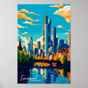 Frankfurt Germany Travel Art Vintage Illustration Poster