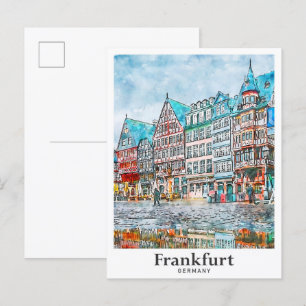 Frankfurt Germany Travel Watercolor Hand Drawn Postcard