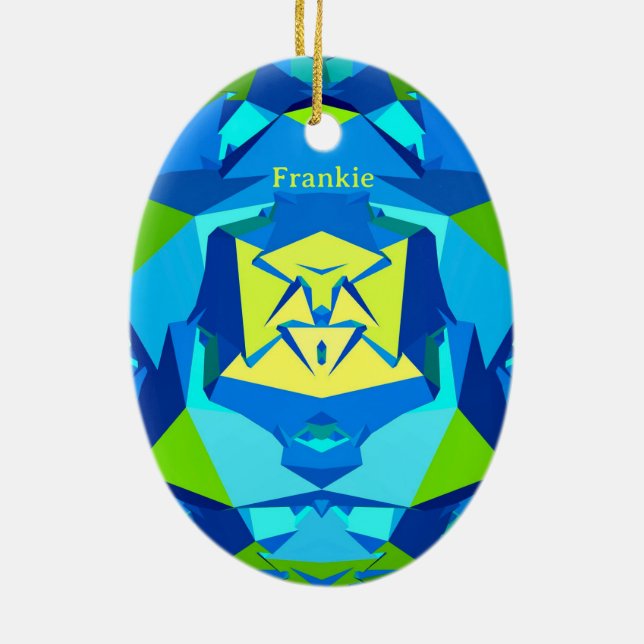 FRANKIE~ EASTER EGG~POLYHEDRON Blue Green Yellow ~ Ceramic Tree Decoration (Back)