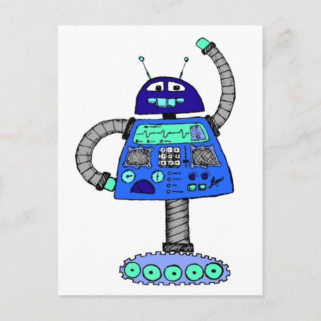 Frankie Robot: Blue on white Postcard (Front)