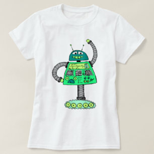 Frankie robot, green on white T-Shirt