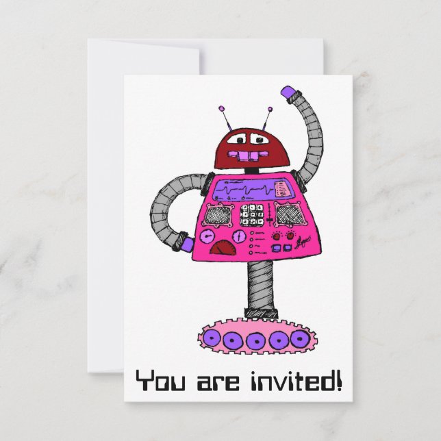 Frankie Robot: Pink on white Invitation (Front)