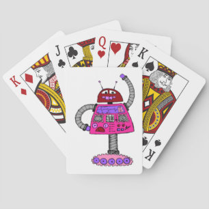 Frankie Robot: Pink on white Playing Cards