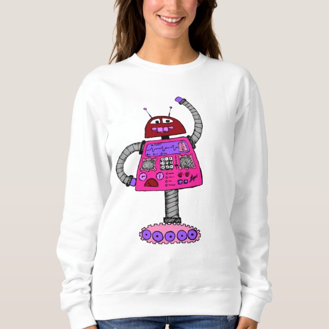 Frankie Robot: Pink on white Sweatshirt (Front)