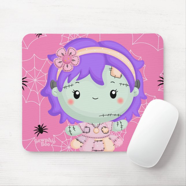 Frankie the Fabric Monster Pink Spiderweb Mouse Pa Mat (With Mouse)
