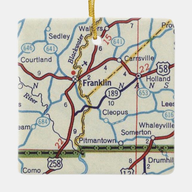 Franklin VA Vintage Map Ceramic Ornament (Front)