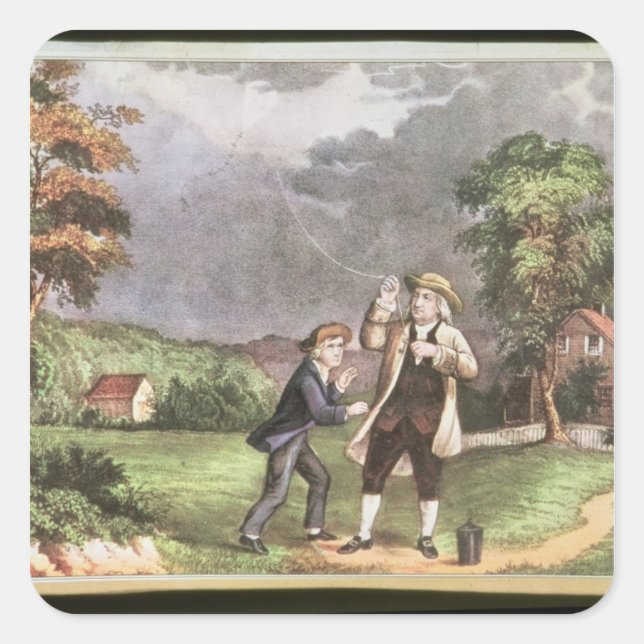 Franklin's experiment in electricity square sticker (Front)