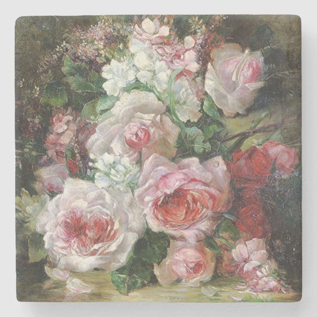 Frans Verhas Vintage Bouquet of Roses     Stone Coaster (Front)
