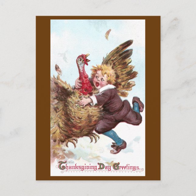 Frantically Flapping Turkey Vintage Thanksgiving Holiday Postcard (Front)