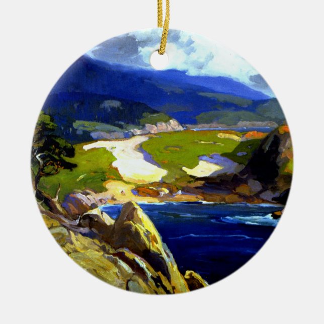 Franz Bischoff painting, Cypress Green Ceramic Tree Decoration (Front)