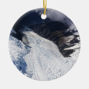 Franz Josef Glacier Aerial View, New Zealand Ceramic Tree Decoration