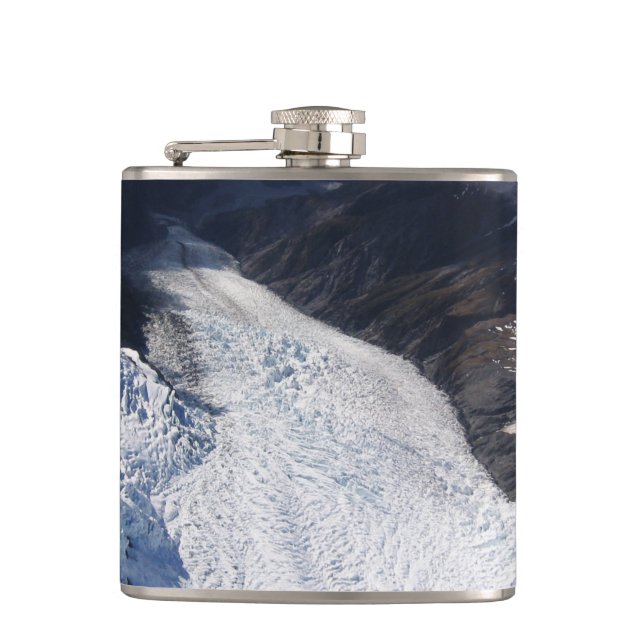 Franz Josef Glacier Aerial View, New Zealand Hip Flask (Front)