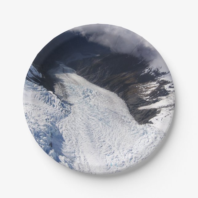 Franz Josef Glacier Aerial View, New Zealand Paper Plate (Front)