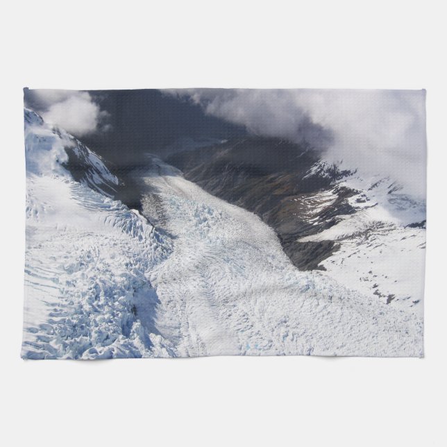 Franz Josef Glacier Aerial View, New Zealand Tea Towel (Horizontal)