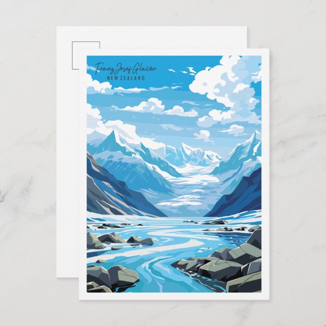Franz Josef Glacier vintage travel illustration Postcard (Front/Back)