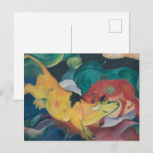 Franz Marc Abstract Cows Red Green Yellow Painting Postcard