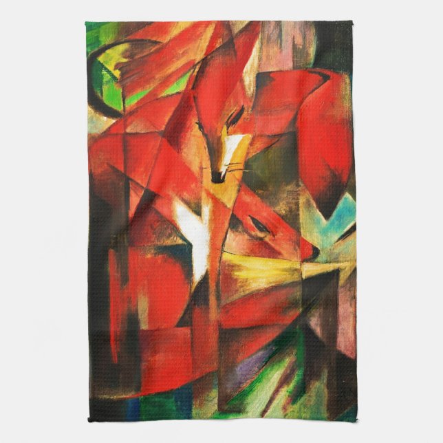 Franz Marc The Foxes Red Fox German Expressionism Tea Towel (Vertical)