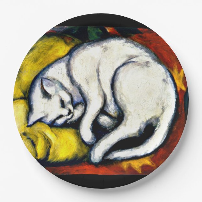 Franz Marc - The White Cat, fine art painting, Paper Plate (Front)