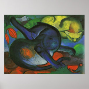 Franz Marc - Two Cats Blue & Yellow 1912 kitty oil Poster
