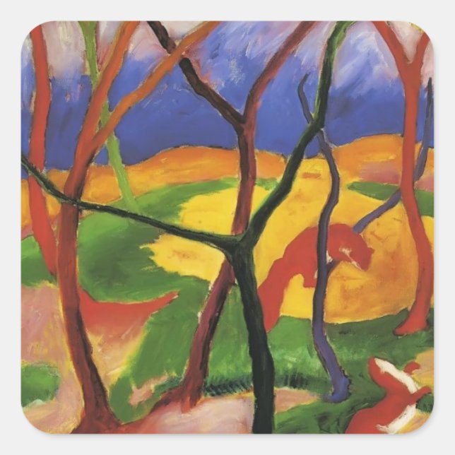 Franz Marc- Weasels Playing Square Sticker (Front)