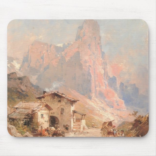 Franz Unterberger:Figures in a Village,Dolomites Mouse Mat (Front)