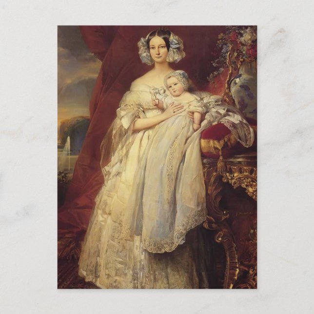Franz Winterhalter-Duchess of Orlean with his son Postcard (Front)