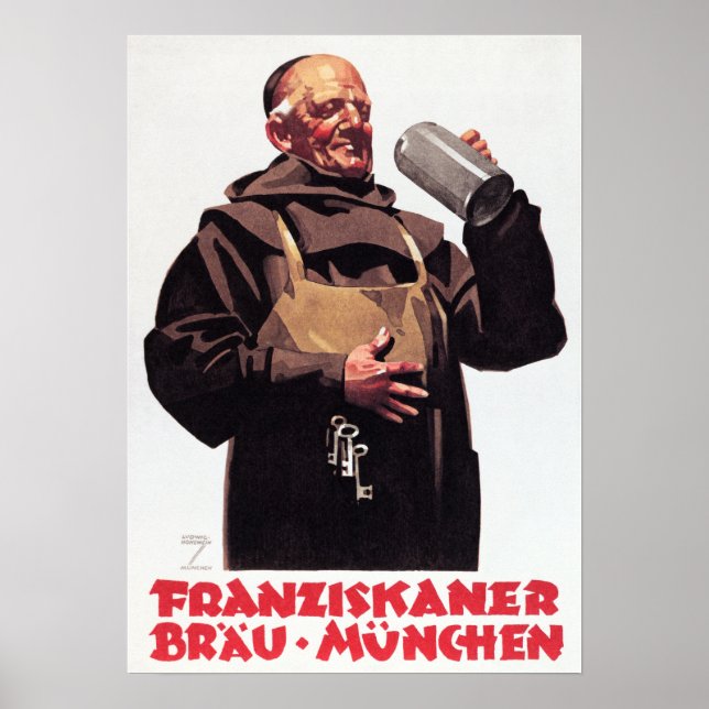 FRANZISKANER BRAU MUNCHEN Ad German Vintage Beer Poster (Front)