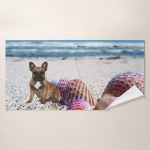 Französische Bulldogge am Strand Badetuch Bath Towel