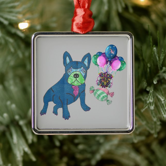 Französische Bulldogge Anhänger Silbernes Ornament (Tree)