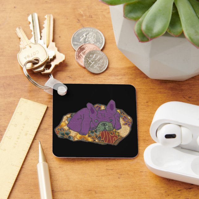 Französische Bulldogge auf Kissen  Key Ring (Desk)