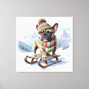Französische Bulldogge auf Schlitten Canvas Print