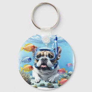 Französische Bulldogge beim Schnorcheln Key Ring