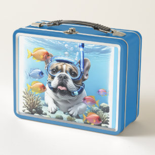 Französische Bulldogge beim Schnorcheln Metal Lunch Box