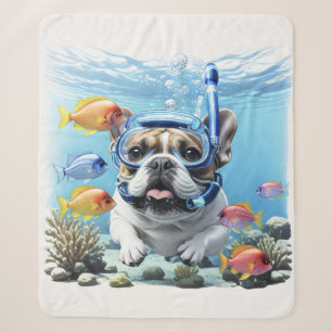 Französische Bulldogge beim Schnorcheln Sherpa Blanket