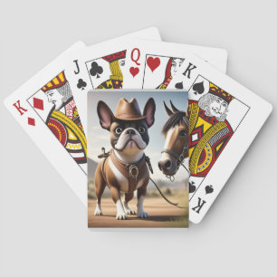 Französische Bulldogge Cowboy mit Pferd Playing Cards