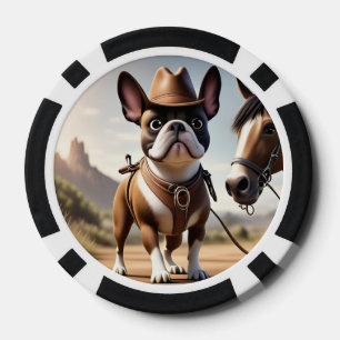 Französische Bulldogge Cowboy mit Pferd Poker Chips