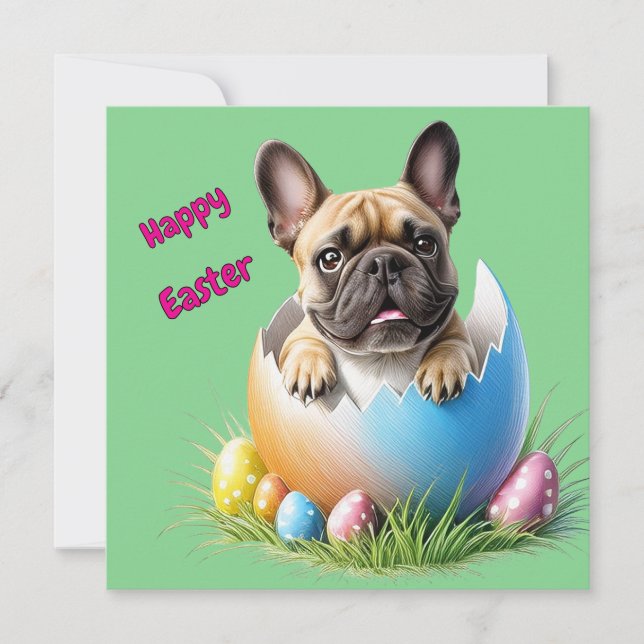 Französische Bulldogge Ei Ostern French Bulldog Holiday Card (Front)