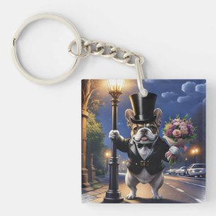 Französische Bulldogge French Bulldog Blumenstrauß Key Ring