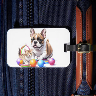 Französische Bulldogge French Bulldog mit Katze Luggage Tag