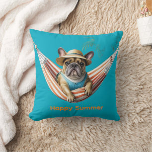 französische Bulldogge Happy Summer auf Hängematte Cushion