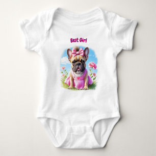 Französische Bulldogge Hündin mit Haarschleife Baby Bodysuit