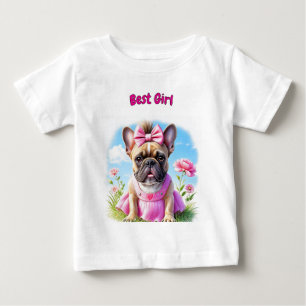 Französische Bulldogge Hündin mit Haarschleife Baby T-Shirt