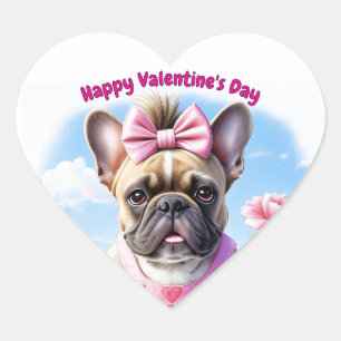 Französische Bulldogge Hündin mit Haarschleife Heart Sticker
