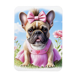 Französische Bulldogge Hündin mit Haarschleife Magnet