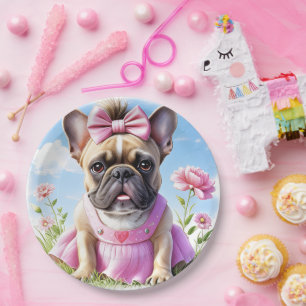 Französische Bulldogge Hündin mit Haarschleife Paper Plate