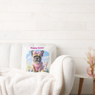 Französische Bulldogge Hündin mit Osterhase Cushion