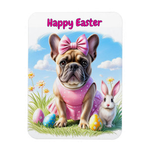Französische Bulldogge Hündin mit Osterhase Magnet