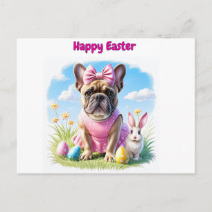 Französische Bulldogge Hündin mit Osterhase Postcard