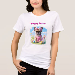 Französische Bulldogge Hündin mit Osterhase Tri-Blend Shirt