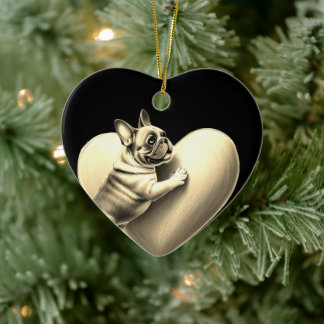 Französische Bulldogge I love you Ceramic Tree Decoration